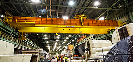 Whiting 100 ton turbine deck crane in steam generation plant.