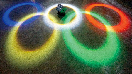 Hololight rings used to make formation of the Olympic rings.