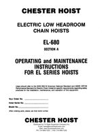 Chester EL Series Electric Chain Hoist Manual