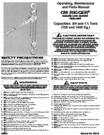 CM Rigger Lever Operated Hoist Manual