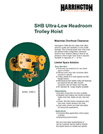 Harrington SHB Ultra Low Headroom Hand Chain Hoist Specs
