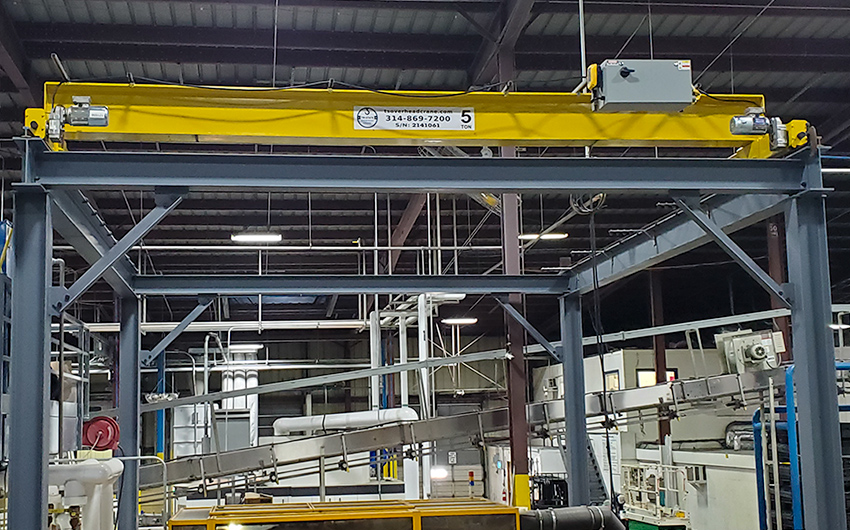 5-ton overhead bridge crane and runway in wattle bottle manufacturing plant.